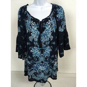 Bila Womens Blouse Size S Shades of Blue and White Floral Tassels New w Tags